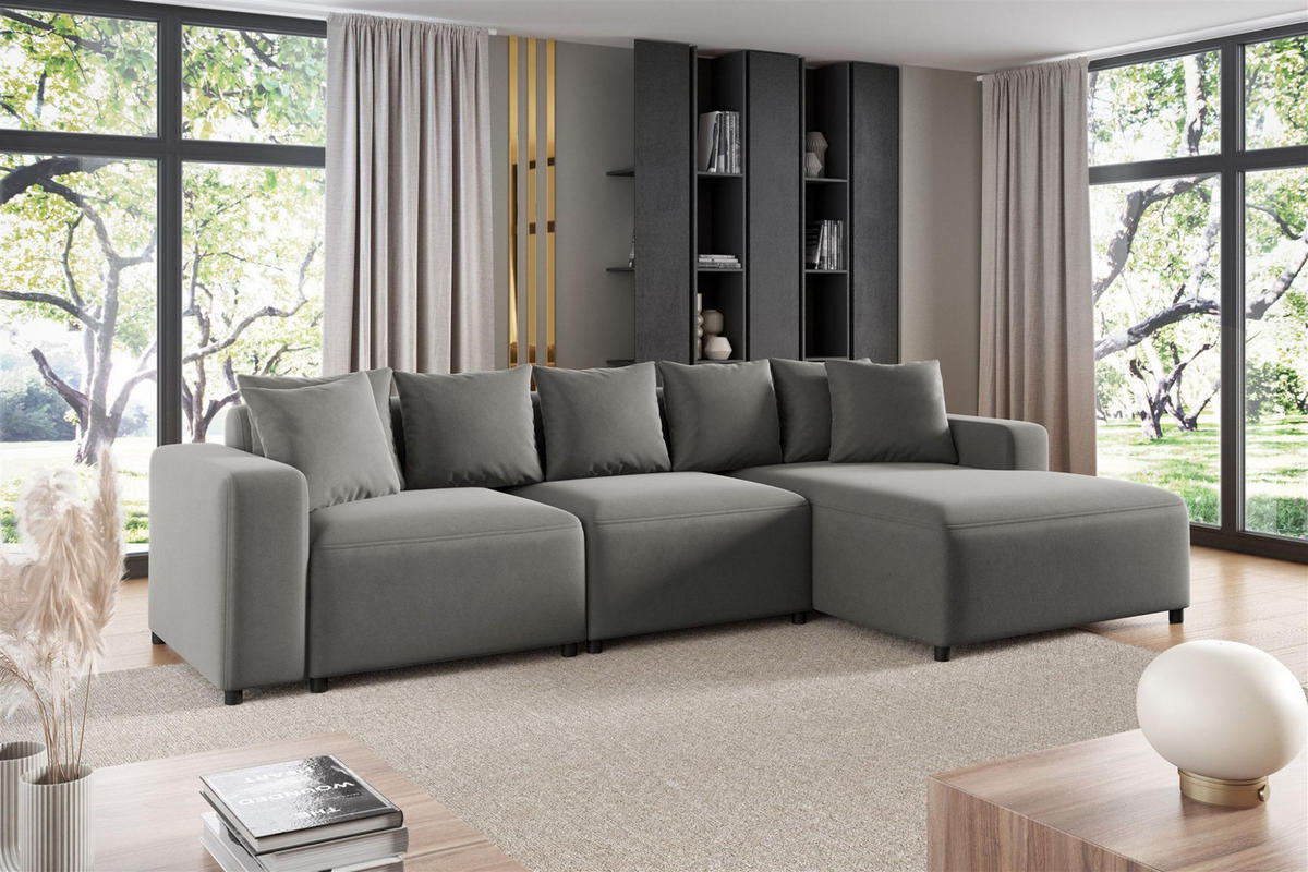 ECKSOFA Megan In Salvador - Grau, Holzwerkstoff/Textil (331/165cm) - Fun Möbel