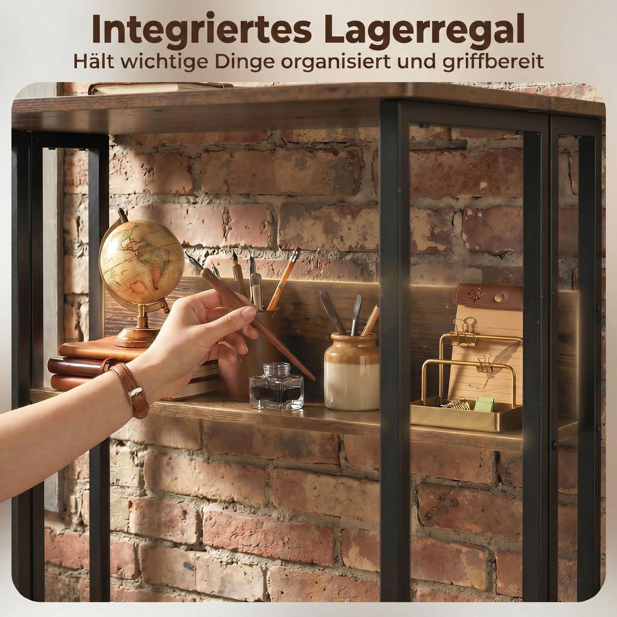 KLAPPBARER-SCHREIBTISCH Spanplatte Metall Rustikales-Braun - Braun, Holzwerkstoff (80/58/75cm) - HOMCOM