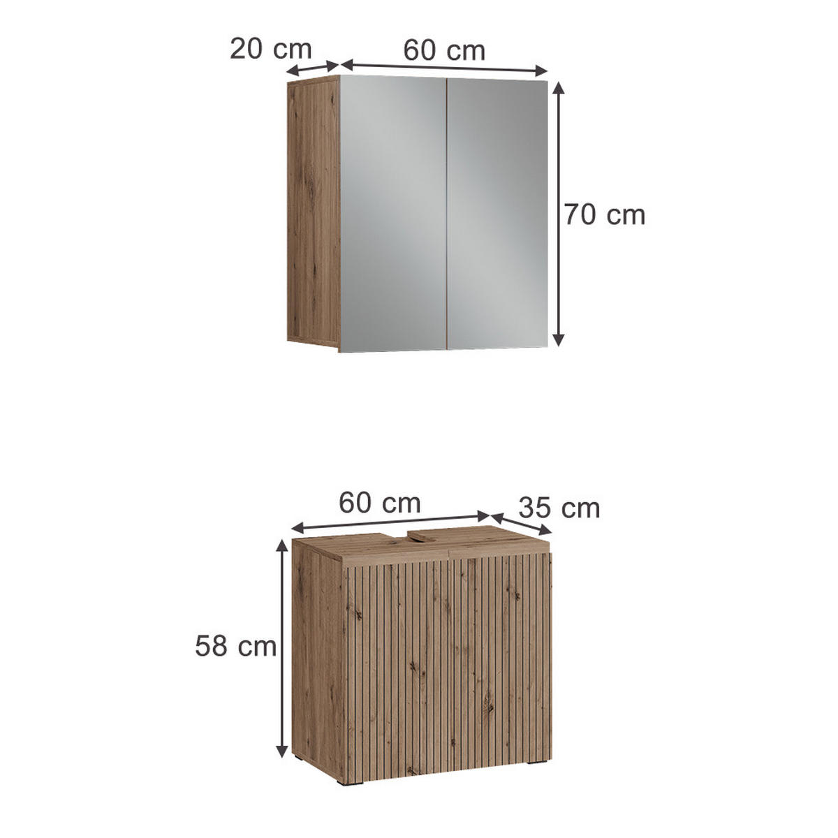 BADMÖBEL-SET Takumi Artisan 2 Teile - Hellgrau, Holzwerkstoff (60/58/35cm) - Vicco