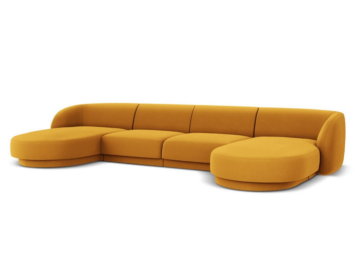 PANORAMASOFA Miley aus Samt gelb 5 Sitzplätze - Gelb, Textil (156/70/330cm) - Micadoni