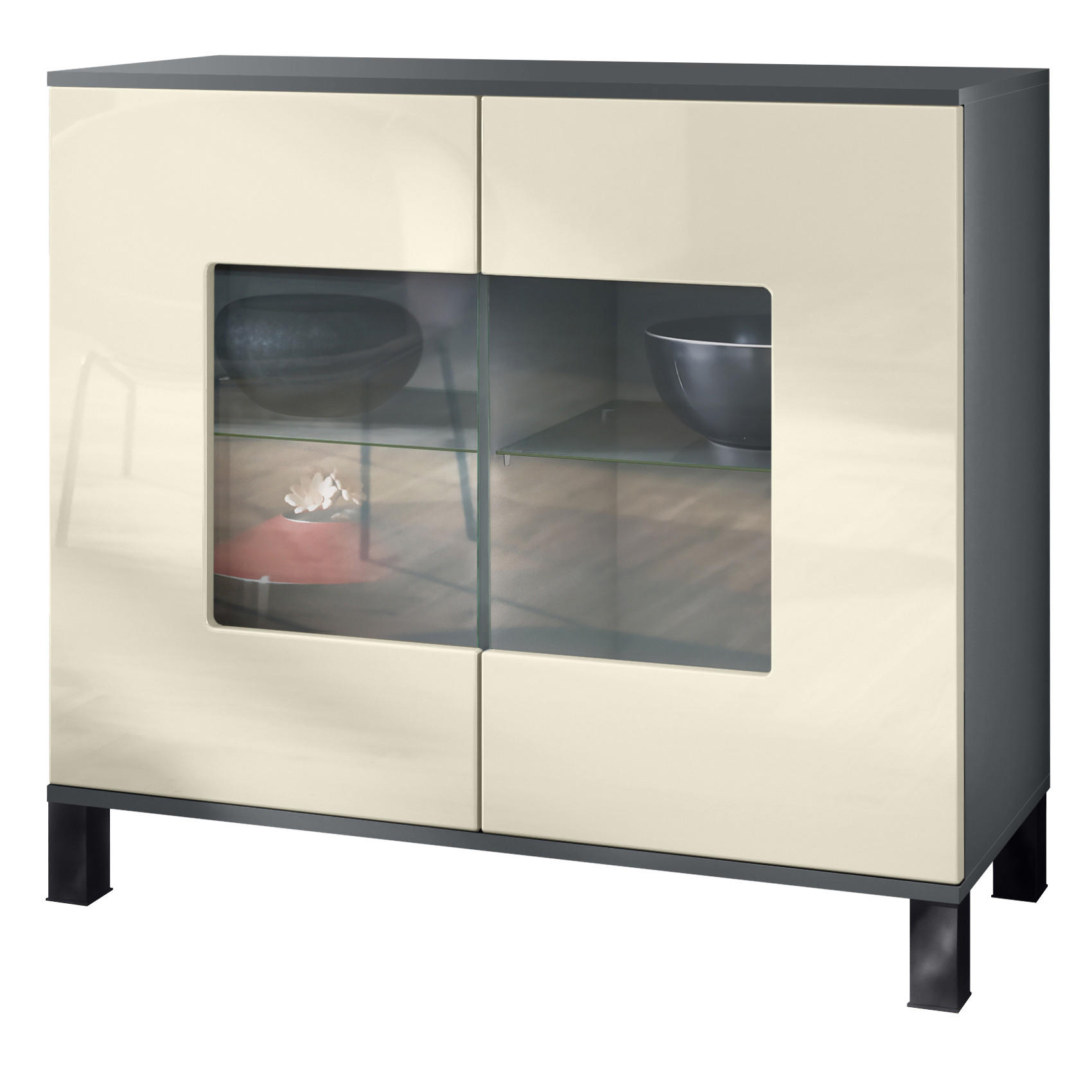 KOMMODE Grömitz Creme Hochglanz - Creme, Holzwerkstoff (92.5/84.5/35cm) - Vladon
