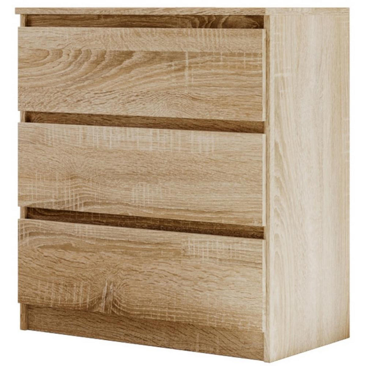 KOMMODE Lemon 70 cm mit drei Schubladen eiche Sonoma - Sonoma Eiche, Holzwerkstoff (70/78.5/39cm) - Beautysofa