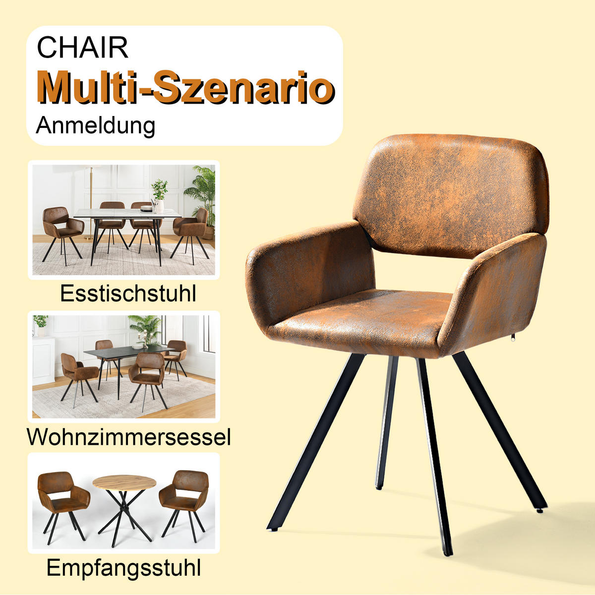 ARMLEHNSTUHL-SET 2 Stück braun - Braun, Holzwerkstoff/Textil (57/81.5/53cm) - Urban Meuble