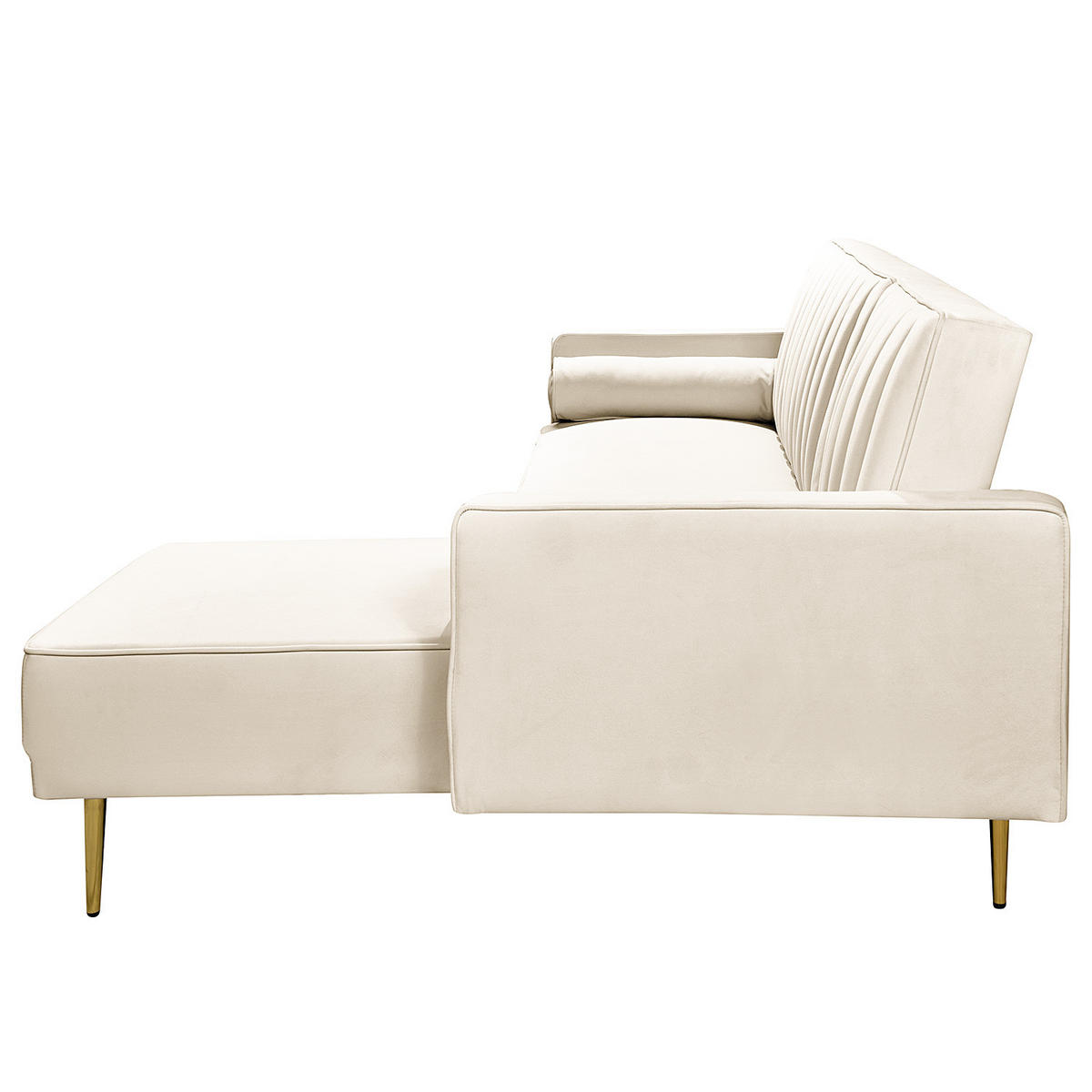 ECKSOFA mit Schlaffunktion - Samt - Beige/Goldfarben, Textil (223/144cm) - home24