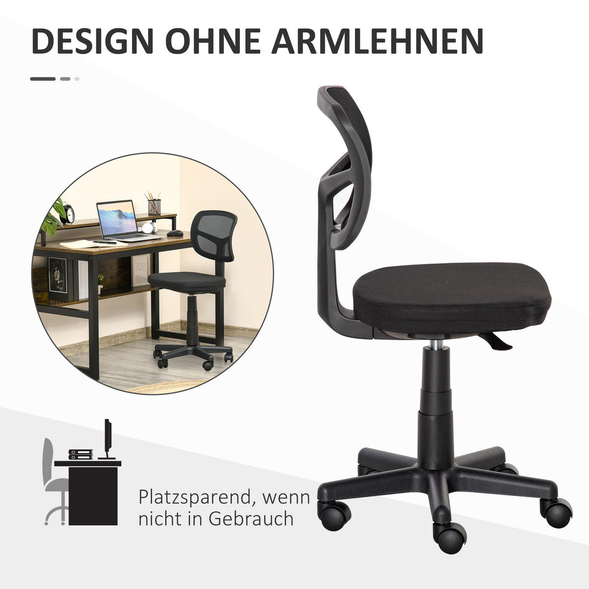BÜROSTUHL Ergonomischer Schreibtischstuhl, Höhenverstellbarer Drehstuhl, Schwarz - Schwarz, Kunststoff/Textil (48/89.5/43cm) - Vinsetto