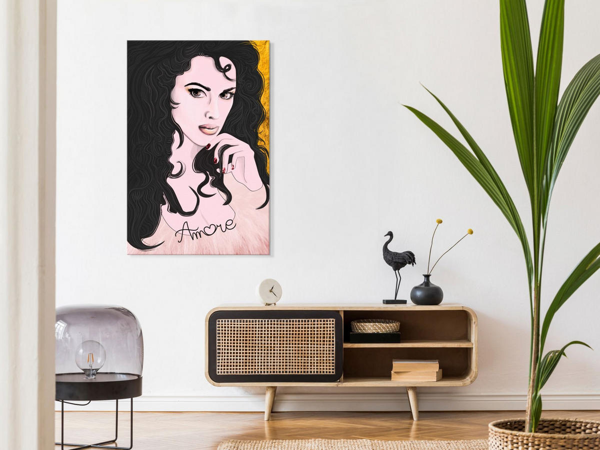 KUNSTDRUCK Rosa 40/60 cm - Pink/Schwarz, Textil (40/60cm) - KUNSTLOFT