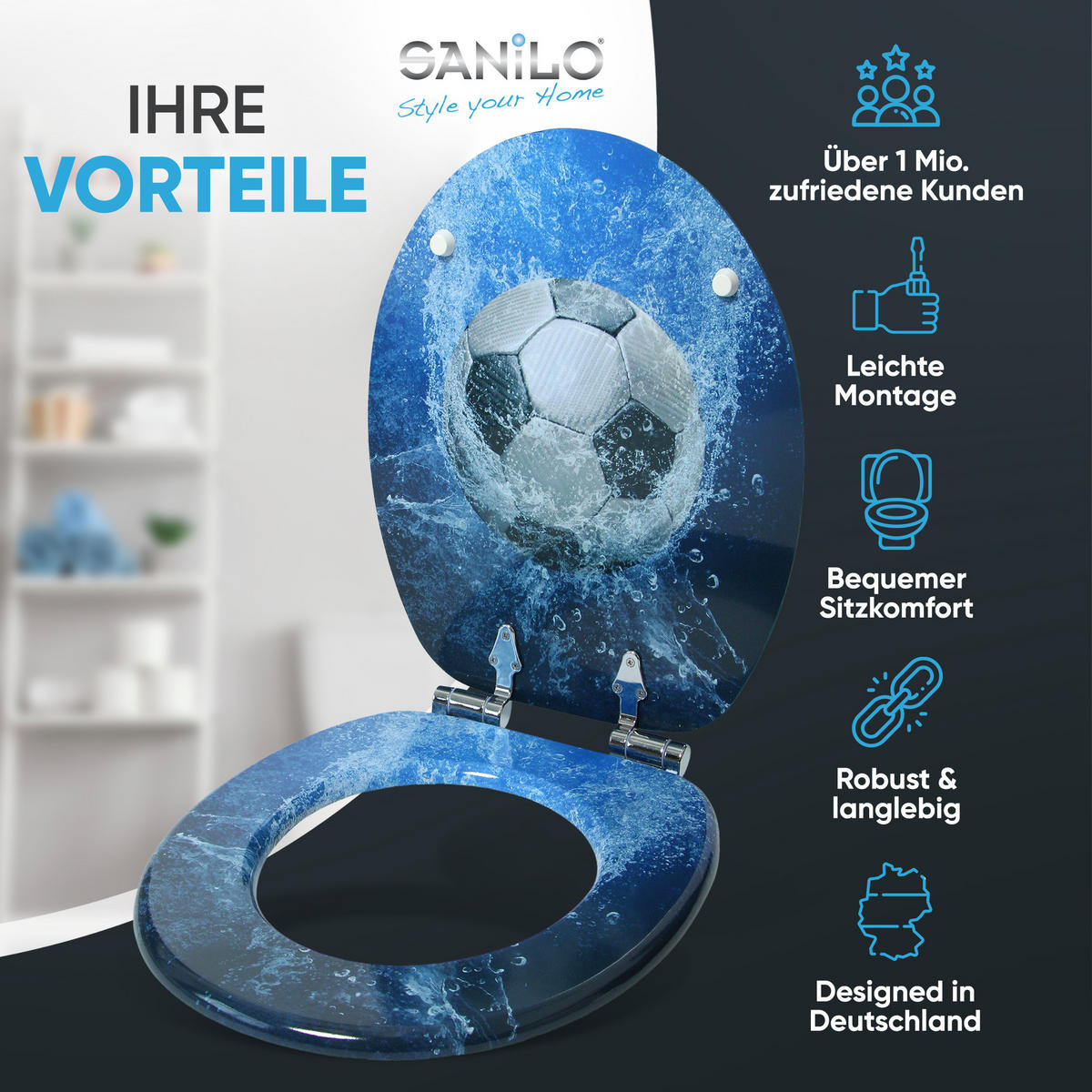 WC-SITZ mit Absenkautomatik Soccer - Blau, Holzwerkstoff (38/6/47cm) - Sanilo