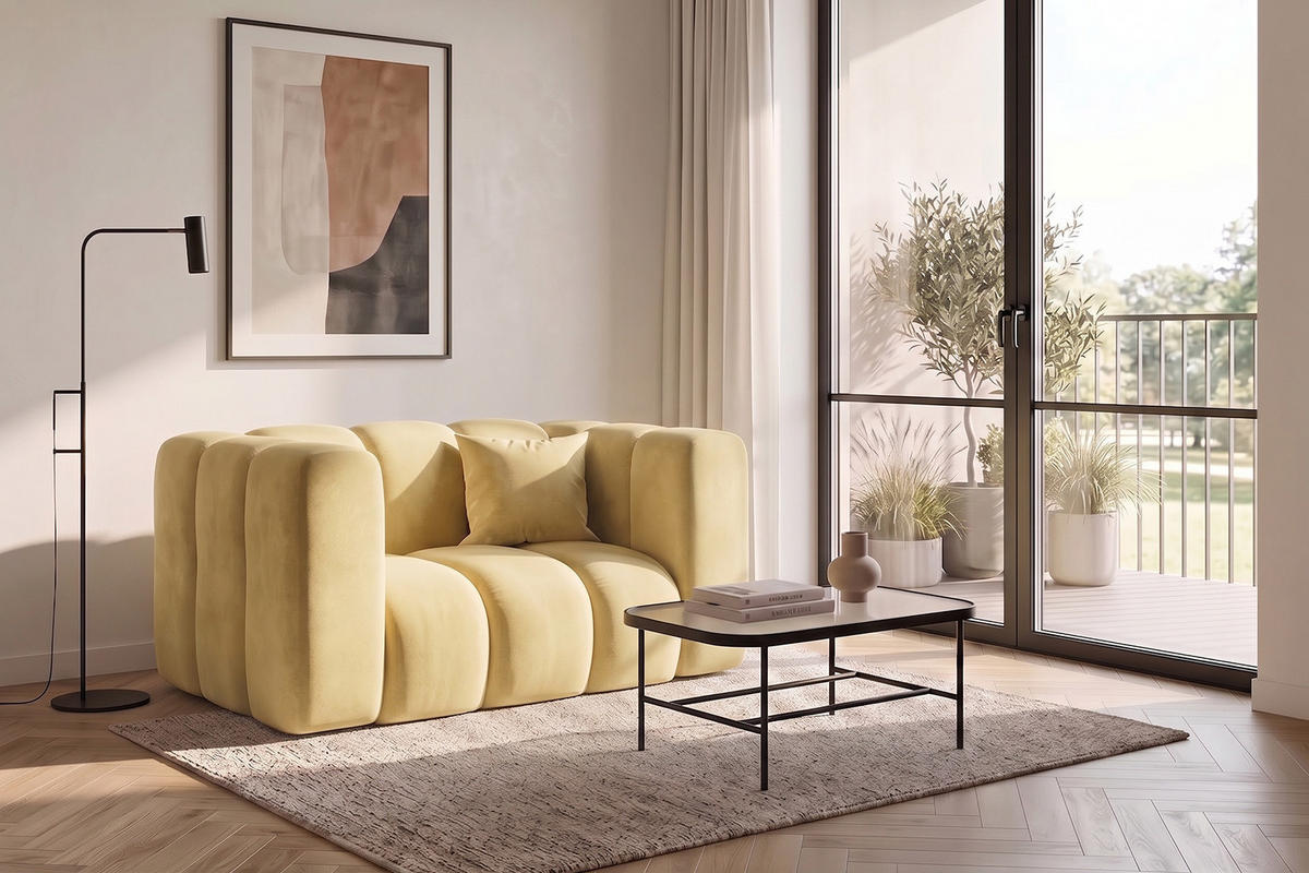 KŘESLO Modulární, Moderní Design, Sametová Látka Riviera, Máslově Žluté, GRAND - světle žlutá, dřevo (137/70/89cm) - Kaiser Möbel