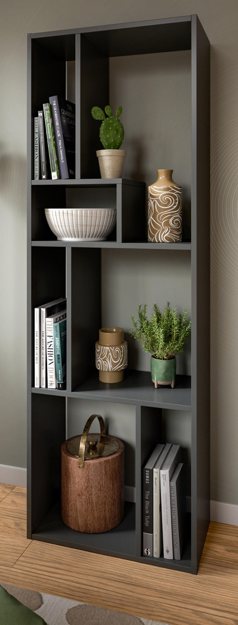 REGAL grau 159 x 54 cm, Standregal mit 7 Fächern - Schwarz/Grau, Holzwerkstoff/Kunststoff (159/159/28cm) - Inn.Furn