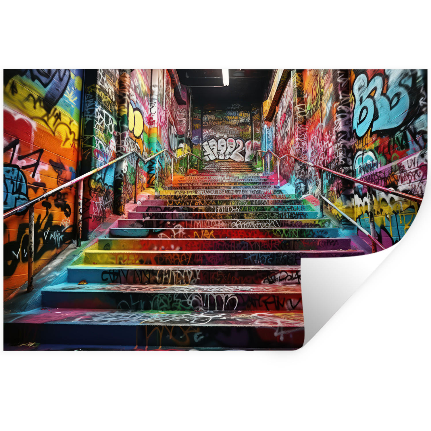 WANDTATTOO Treppe - Graffiti - Farben - Kunst 60x40 cm - Multicolor, Kunststoff (60/40/0.1cm) - MuchoWow