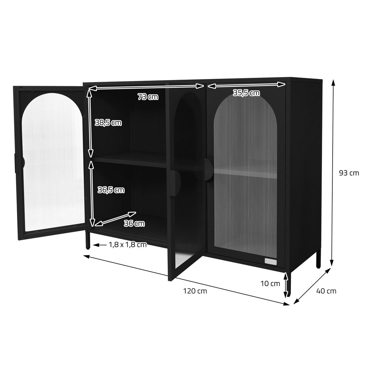 VITRINENSCHRANK aus Stahl 120x93x40 cm Schwarz mit 3 Türen - Schwarz, Metall (120/93/40cm) - ML-DESIGN