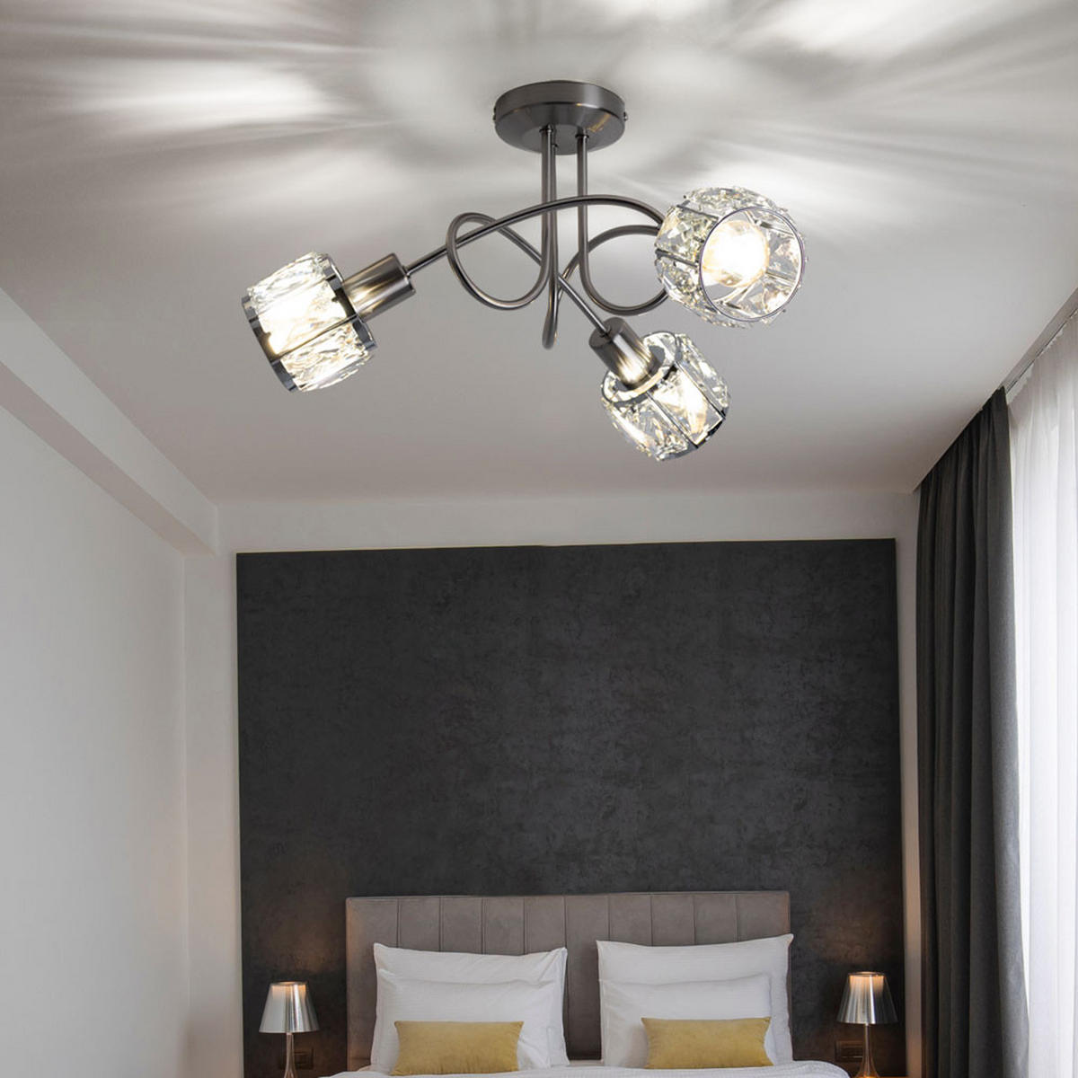 DECKENLEUCHTE Kristalloptik Silber Chrom - Silberfarben, Glas (38/38/24cm) - Globo Lighting
