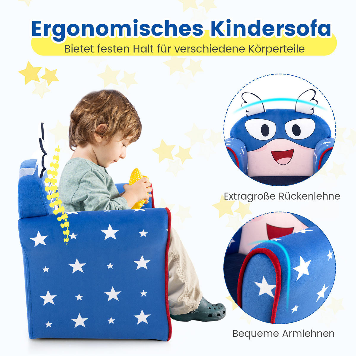 KINDERSOFA 54cm Blau - Blau, Holz (40/54/50cm) - COSTWAY