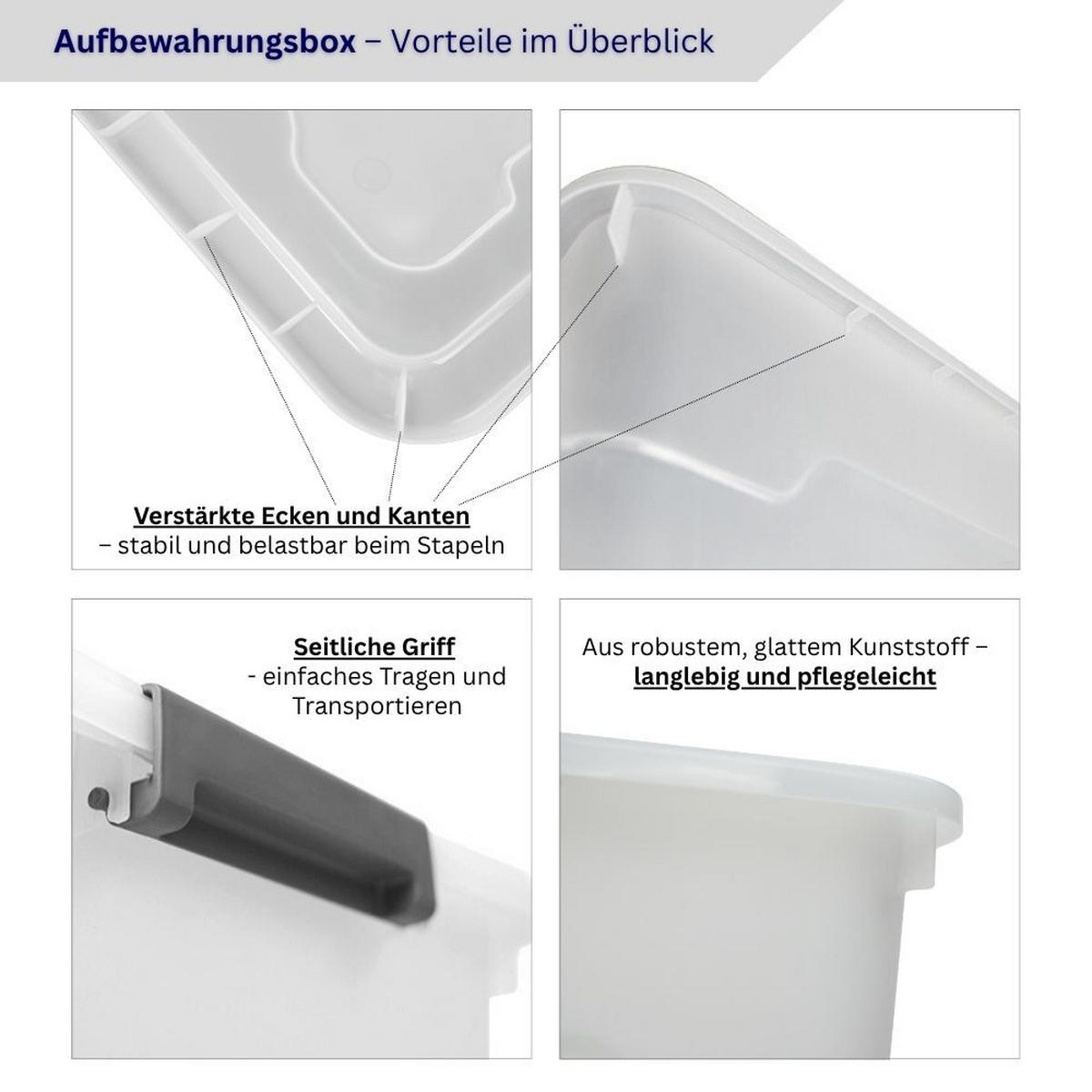AUFBEWAHRUNGSBOX mit Deckel 110L im 4er Set Extra Groß Rollen transparent stapelbar - Transparent, Kunststoff (65/38/48cm) - PROREGAL