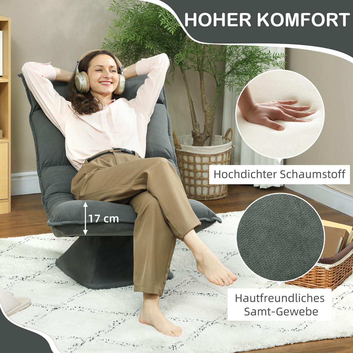BODENSTUHL Polyester Dunkelgrau - Dunkelgrau, Kunststoff (62/95/70cm) - HOMCOM