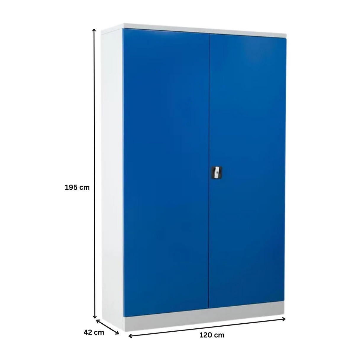 STAHLSCHRANK Bee mit 10 lackierten Fachböden 195x120x42 cm Korpusfarbe Lichtgrau Frontfarbe Enzianblau - Blau, Metall (120/195/42cm)