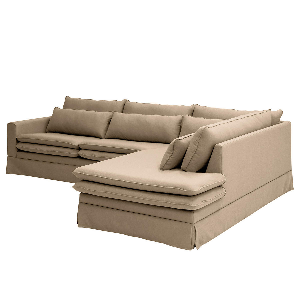 ECKSOFA mit Husse - Ottomane, Webstoff - Hellbraun/Schwarz, Kunststoff/Textil (299/222cm) - home24