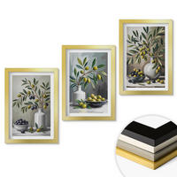 WANDBILDER 3er Set - 20x30 cm Goldrahmen - Keramik olivgrau - Goldfarben, Kunststoff (20/30cm) - ArtPrintCave