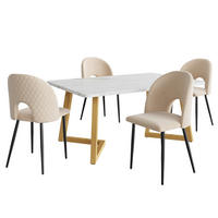 ESSGRUPPE DE-38955 117/68 cm Tisch mit 4 Stühlen Beige/Gold - Beige/Goldfarben, Metall (117/75/68cm) - ComfortXL