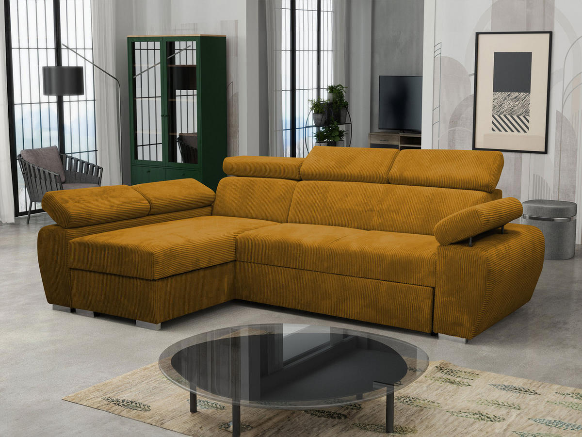 ECKSOFA Boston Mini Premium Cord 2RLC, Seite: Links LC+2R - Chromfarben/Braun, Holz/Textil (255/170cm) - MIRJAN24