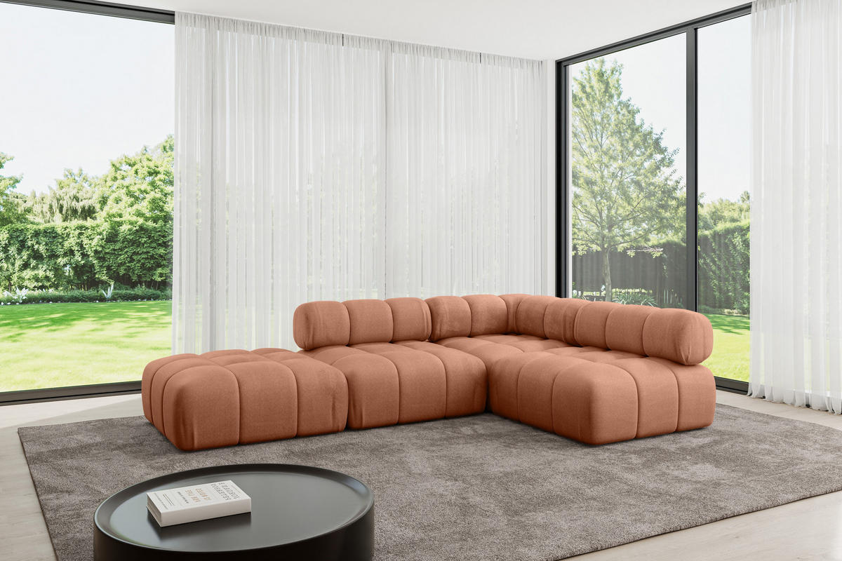 ECKSOFA modulares Sofa Favio-L1 - 285x190x70 cm Apricot Velours - Koralle, Holzwerkstoff/Textil (285/190cm) - ALTDECOR