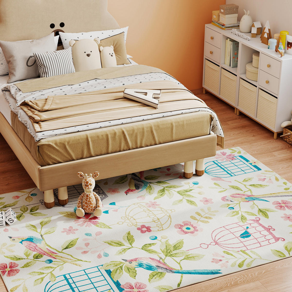 TEPPICH maschinenwaschbarer Wohnzimmerteppich, 200 x 140 cm, Cremeweiß+Rosa - Multicolor, Kunststoff/Textil (140/200cm) - HOMCOM