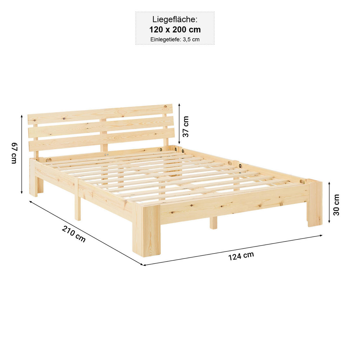 HOLZBETT mit Matratze 120/200 cm natur - Braun, Holz (120/200cm) - Homestyle4u