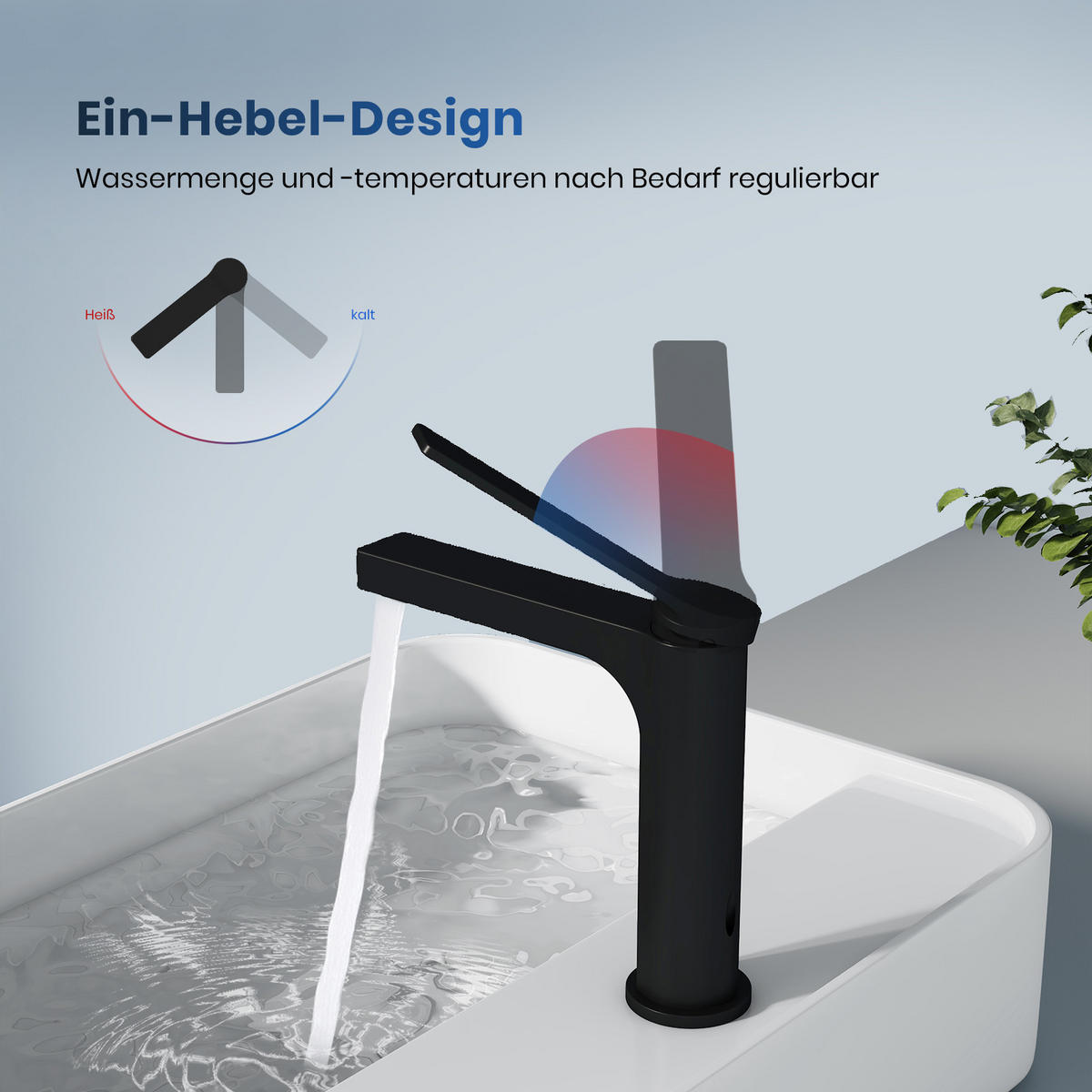 WASCHTISCHARMATUR mit Spulen-Zertifiziertem Filterelement Schwarz Matt - Schwarz, Metall (17.3/4.6/19.5cm) - EMKE