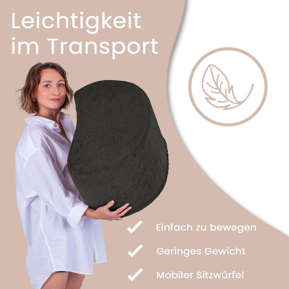 SITZSACK Halbmond 54/36/35 cm, weicher Bouclé 315 g/m², Dunkelgrau - Dunkelgrau, Textil (36/35/54cm) - Dreamroots