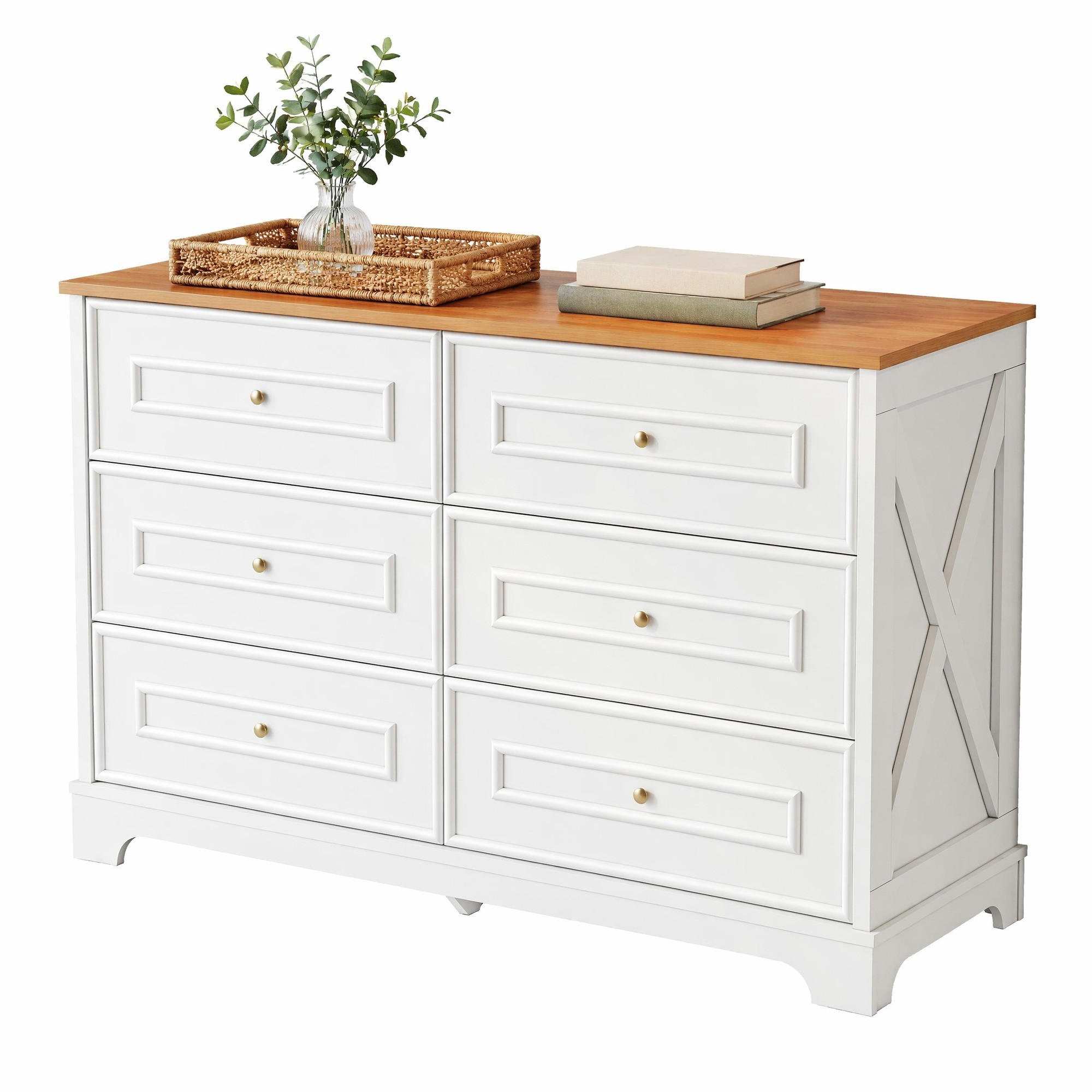 SIDEBOARD in Weiß mit 6 Schubladen und viel Stauraum, für Wohnzimmer, Esszimmer oder Flur, B120/T40/H76 cm - Weiß, Holzwerkstoff (120/76/40cm) - STILVORA