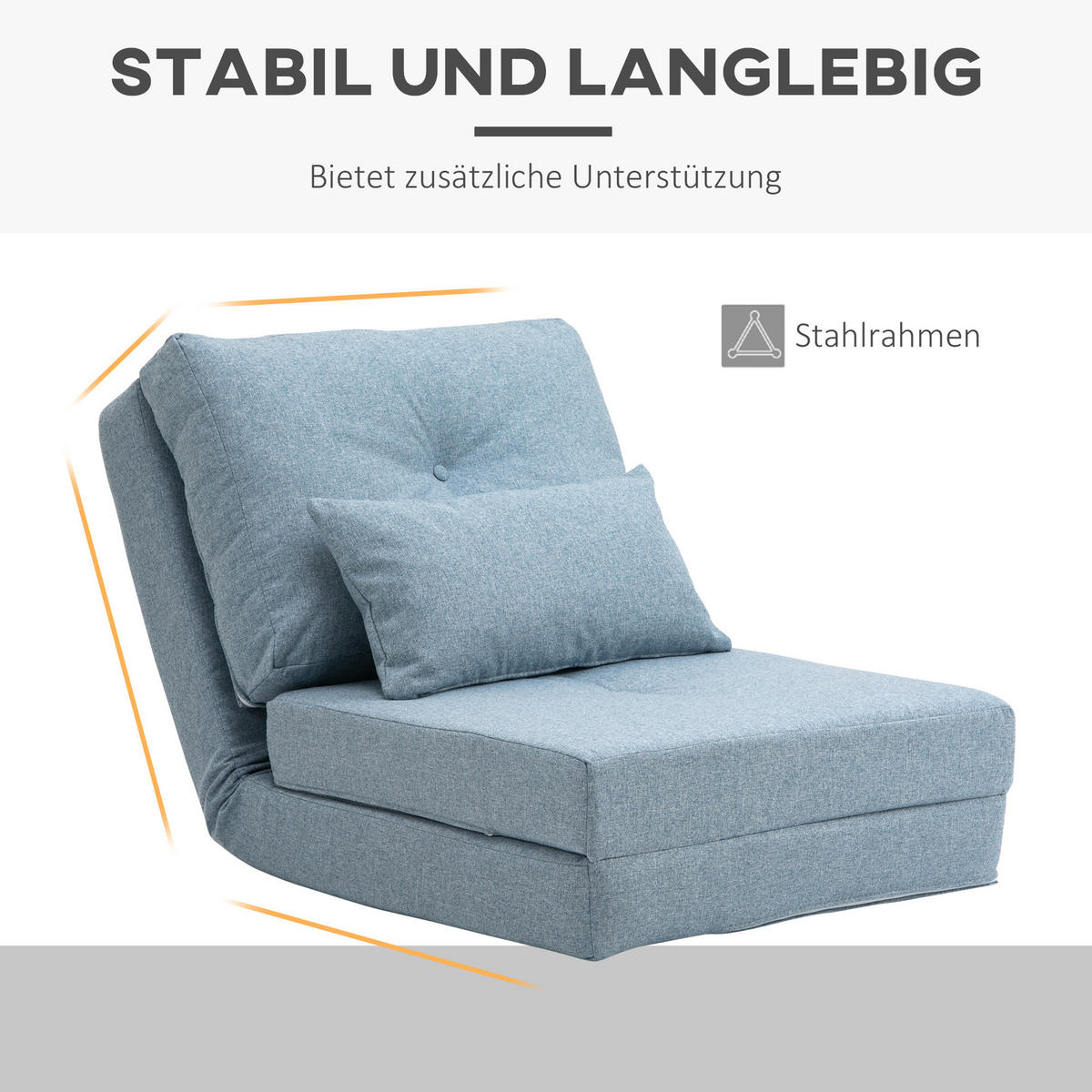 BODENSESSEL 2-in-1 Klappmatratze mit verstellbarer Rückenlehne Metall Himmelblau - Blau, Metall (60/56/80cm) - HOMCOM