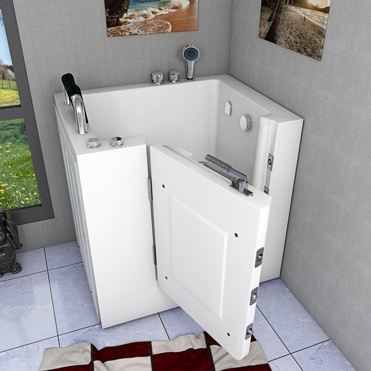 WHIRLPOOL-SENIORENWANNE S02WP-TH-C-L Weiß - Weiß, Glas/Kunststoff (100/113/78cm) - AcquaVapore by Sandra Jentho