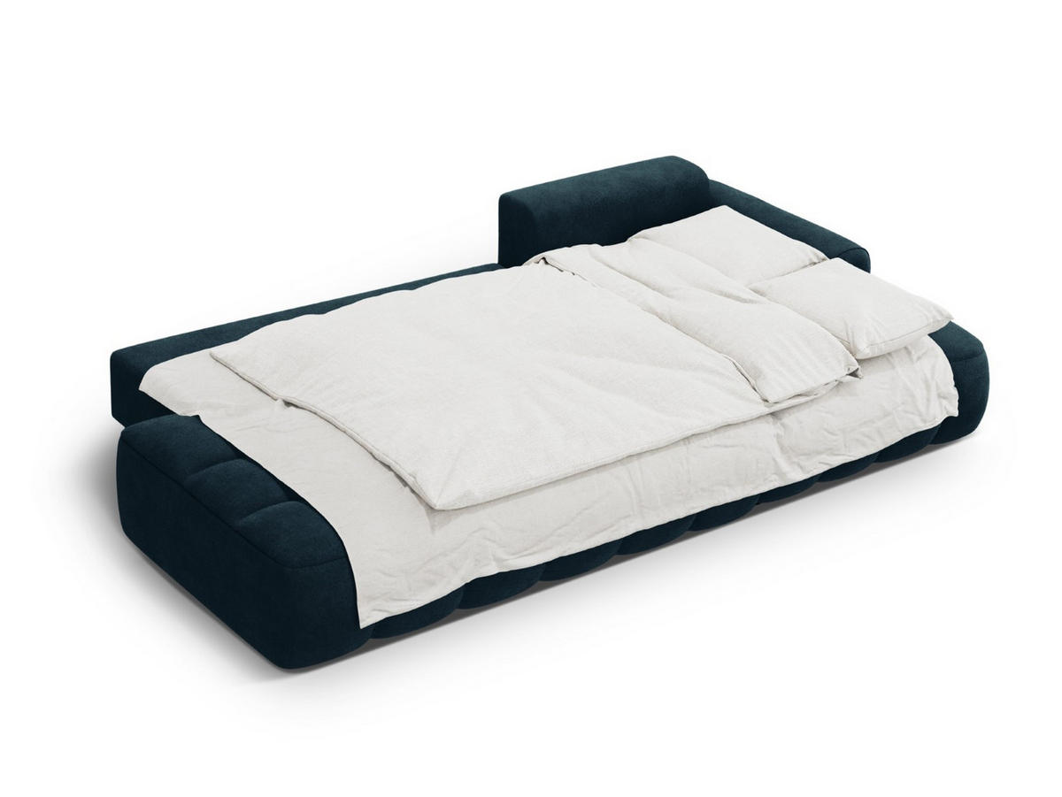 AUSKLAPPBARES-ECKSOFA rechts mit Container Linz aus Samt petrol 3 Sitzplätze - Petrol, Textil (142/275cm) - Cosmopolitan Design