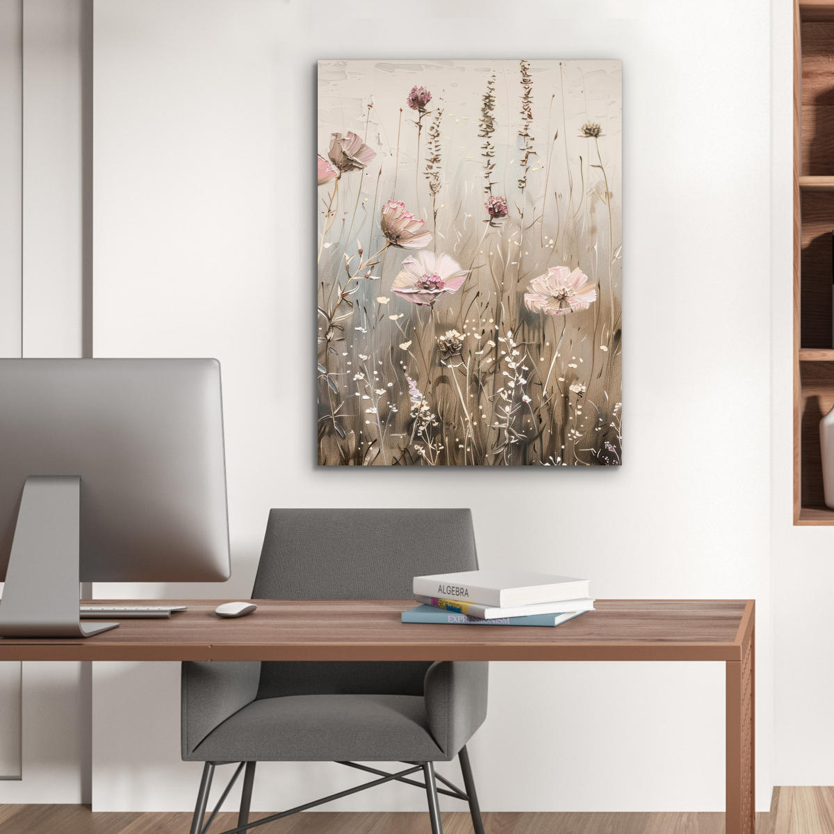 KOVOVÝ OBRAZ Kvety - Ružová - Moderné - Béžová 60x80 cm - béžová, kov (60/80cm) - MuchoWow
