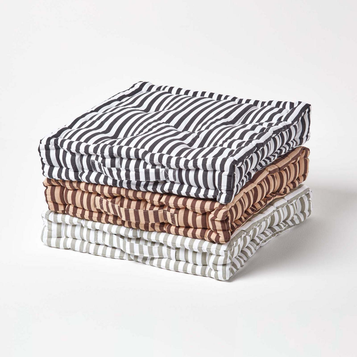 SITZKISSEN braun-beige gestreift 50/50/10 cm - Braun, Textil (50/50/10cm) - Homescapes