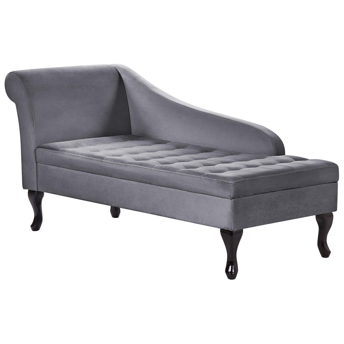 CHAISELONGUE Samtstoff dunkelgrau mit Bettkasten linksseitig Pessac - Dunkelgrau/Schwarz, Textil (145/71/62cm) - Beliani
