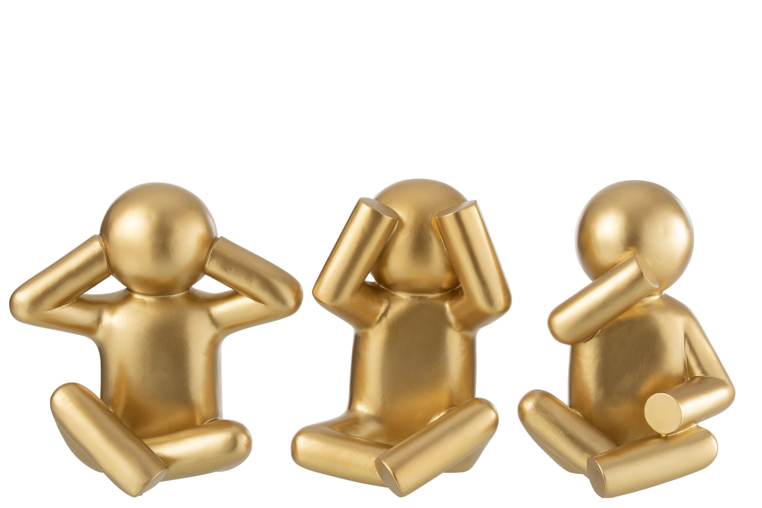 FIGUR P'TIT MAURICE SITZEND - Polyresin - Gold - 3er Set - Goldfarben, Glas/Naturmaterialien (15/25/24cm) - J-Line