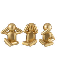 FIGUR P'TIT MAURICE SITZEND - Polyresin - Gold - 3er Set - Goldfarben, Glas/Naturmaterialien (15/25/24cm) - J-Line