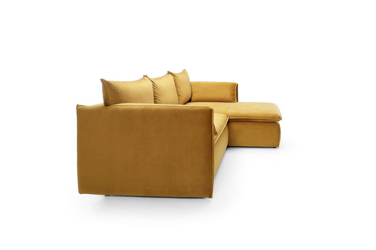 ECKSOFA PREGIO Gelb Plüsch-Stoff mit Schlaffunktion - Gelb, Holz (230/166cm) - MASSENO