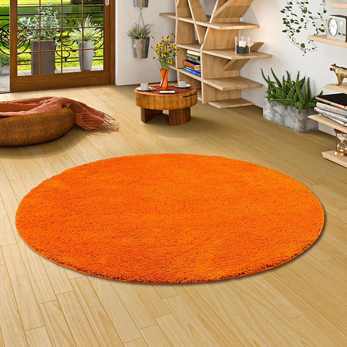 HOCHFLOR SHAGGY TEPPICH PALACE RUND - Orange, Textil (100/100cm) - Snapstyle