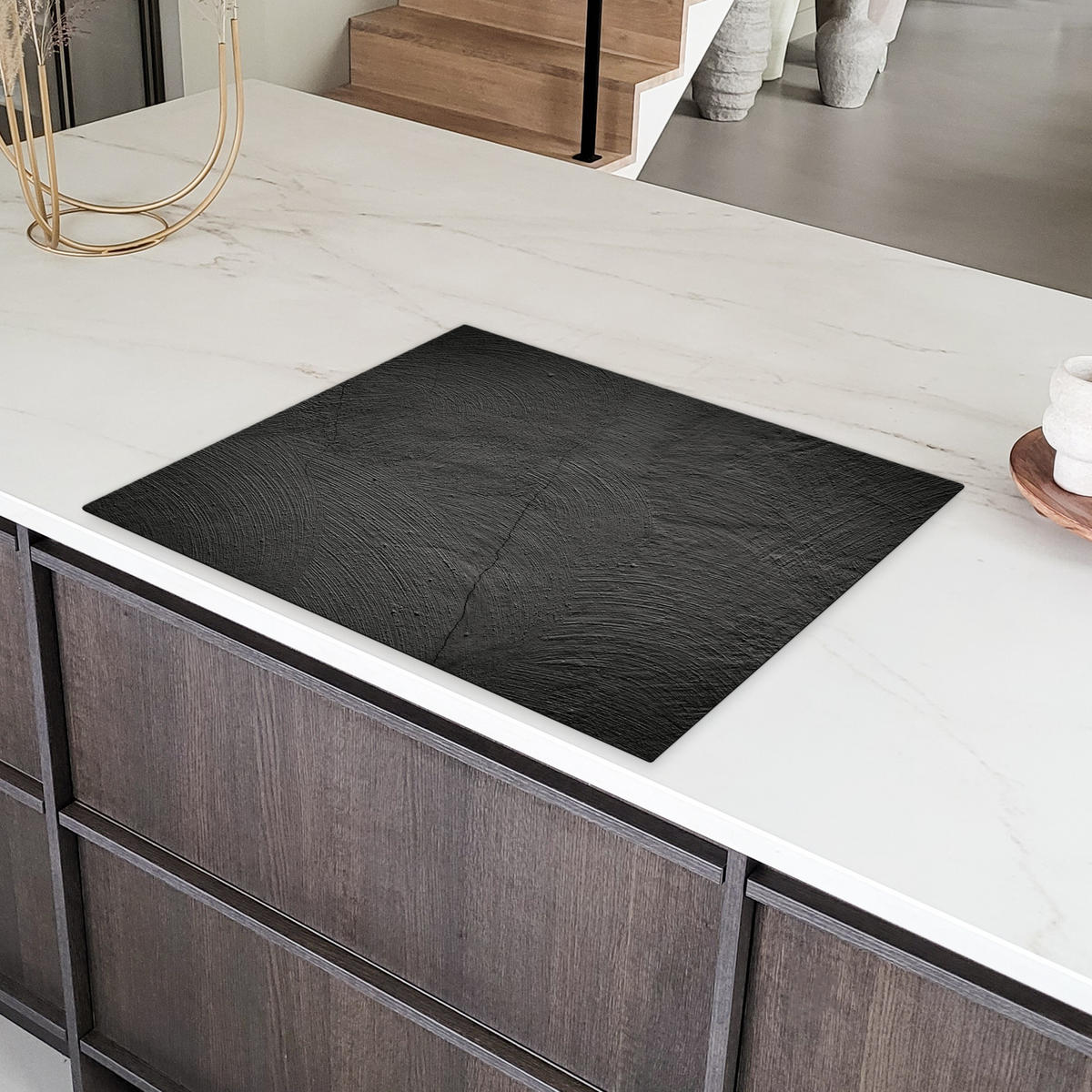 HERDABDECKPLATTE Beton - Schwarz - Industriell Induktionsmatte 77x59 cm - Anthrazit, Kunststoff (77/59/0.2cm) - MuchoWow