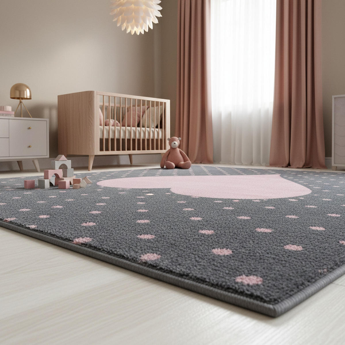 TEPPICH Kinder Kurzflor Herz Polypropylen Kinderzimmer Pink Rechteckig 200x290 - Rosa, Textil (200/290cm) - KADIMA DESIGN