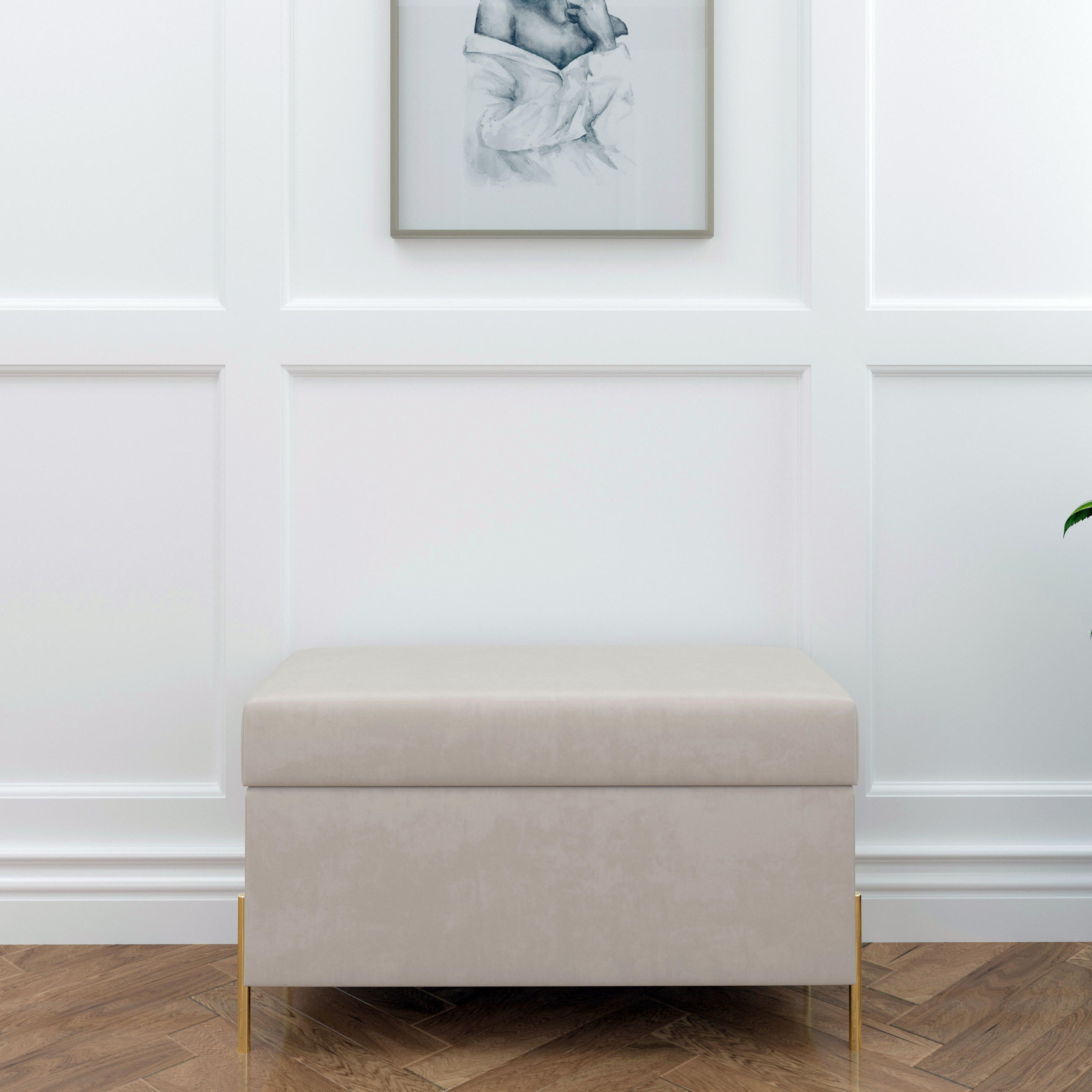 HOCKERBANK Borgo Mit Stauraum, Samt Beige, Metal Gold - Beige/Goldfarben, Holzwerkstoff/Metall (80/46/37cm) - Dancan