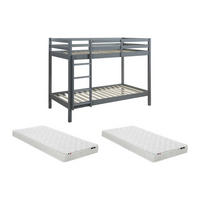 ETAGENBETT mit Matratzen - 2x 90 x 190 cm - Kiefer massiv - Grau - ANICET II - Grau, Holz (97/198cm) - Vente-Unique