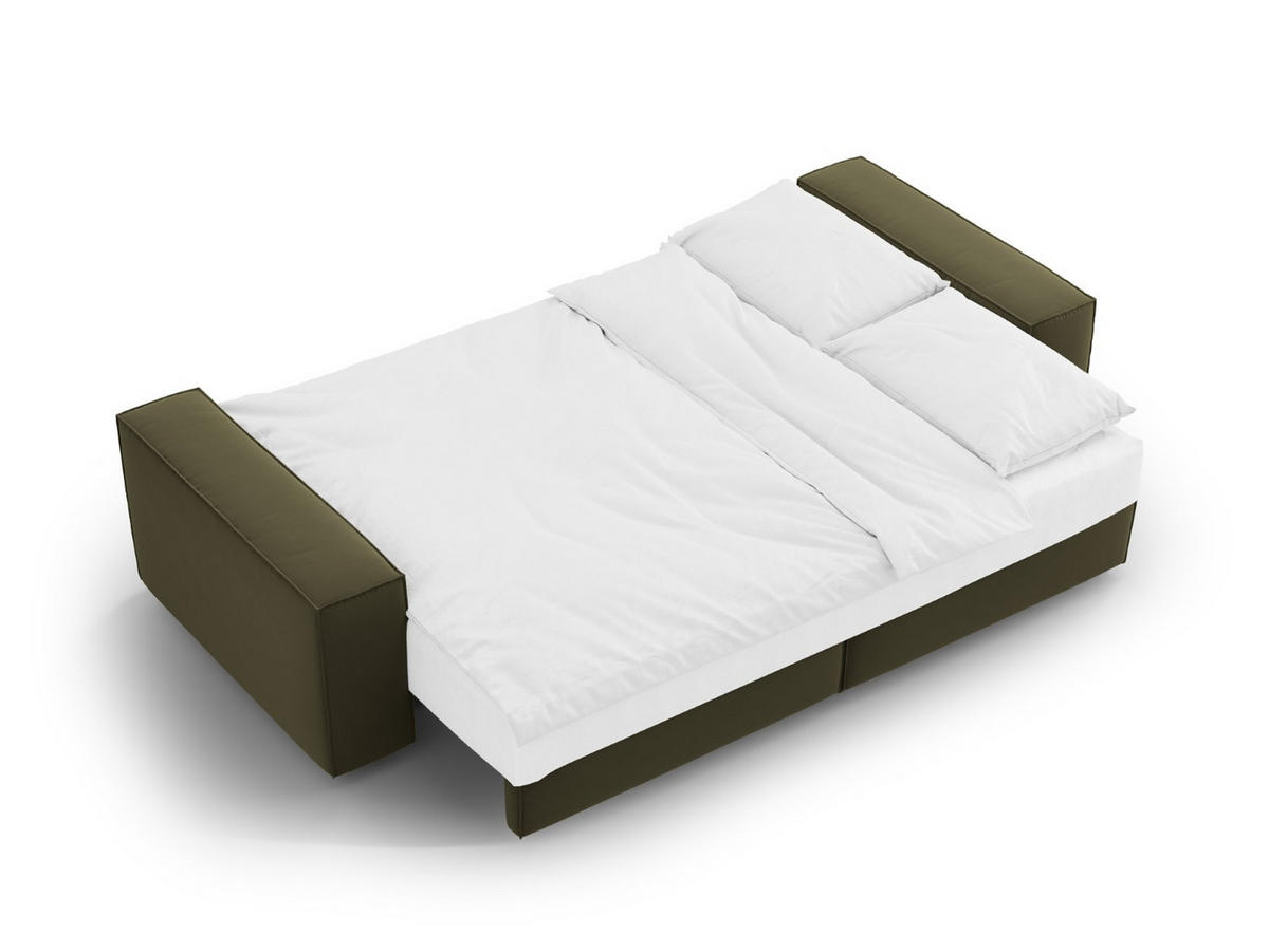 SOFA ausklappbar mit Bettkasten Jodie aus Samt grün 3 Sitzplätze - Grün, Textil (107/86/247cm) - Micadoni