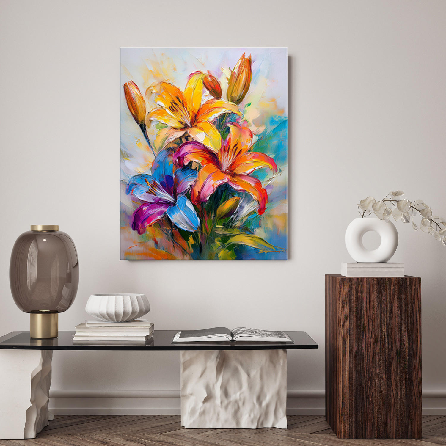 WANDBILD gemalte farbige lilien blumen - Multicolor, Textil (40/60cm) - Feeby