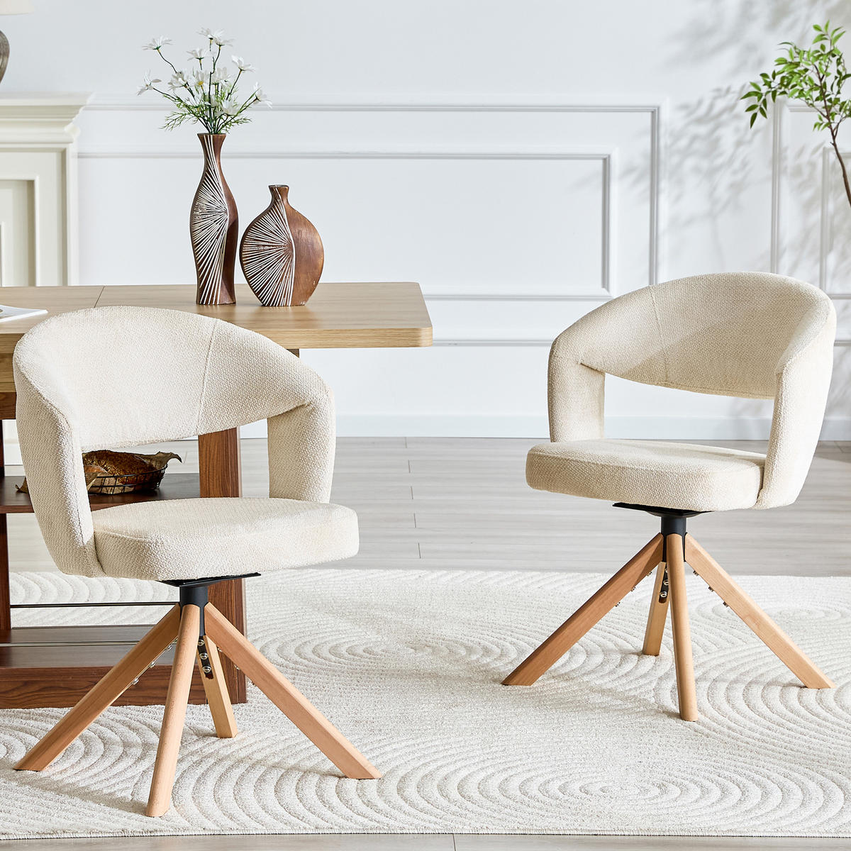 ARMLEHNSTUHL-SET DE-36635 2 Stück mit Massivholzbeinen Creme - Creme, Holz (47.5/81.5/47cm) - ComfortXL