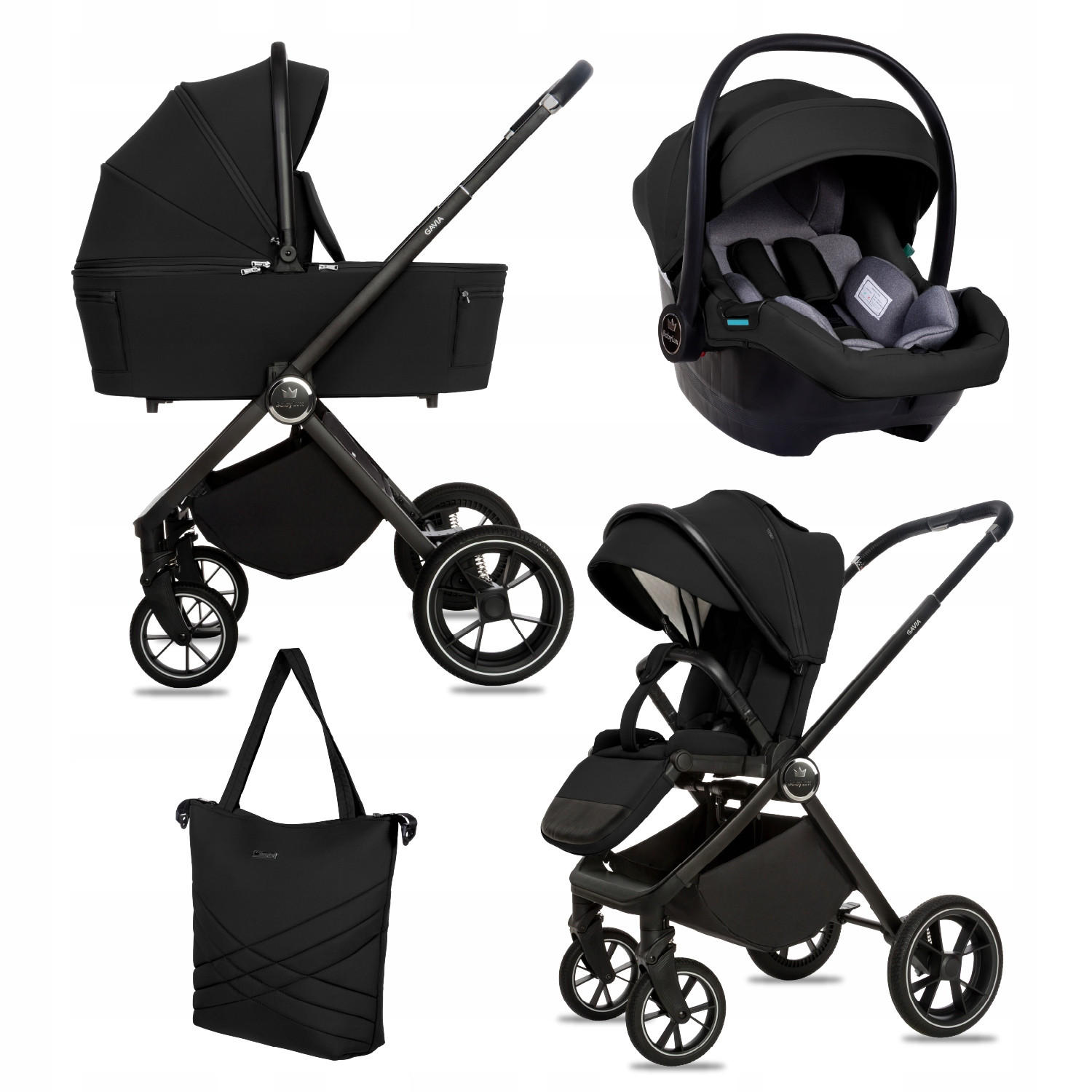 KINDERWAGEN Gavia 3in1 Schwarz Babywanne, Buggy Sportsitz, Babyschale I-Size - Schwarz, Textil/Metall (58/99cm) - BabyLux