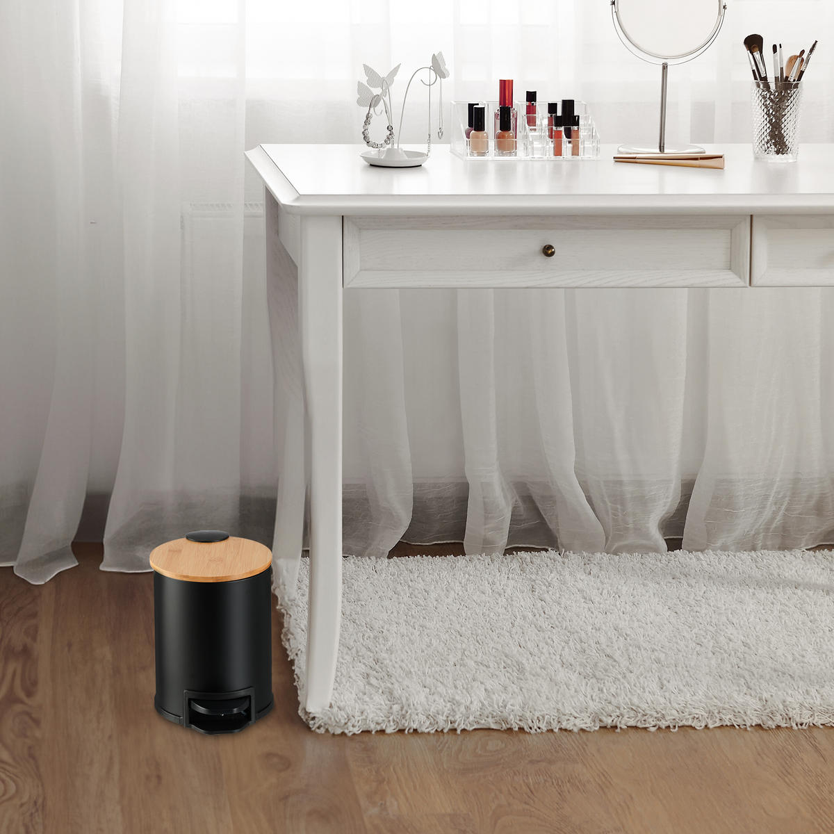 BAD-MÜLLEIMER - Weiß, Holz/Kunststoff (17/22.5/23cm) - Relaxdays