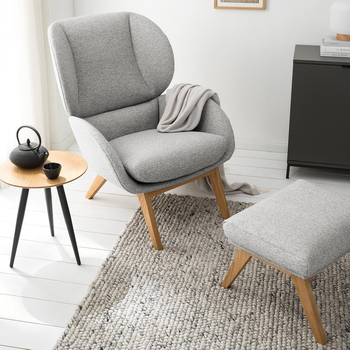 SESSEL - Eichefarben/Hellgrau, Eichenholz/Textil (82/102/90cm) - home24